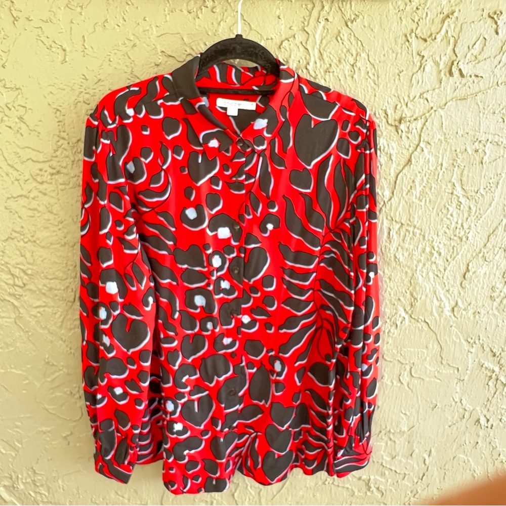 Chico's Red and Black Patterned Blouse